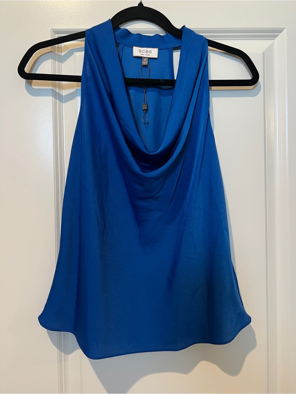 BCBGMAXAZRIA Royal Blue Draped Cowl Neck Blouse Sleeveless Dressy Top XS NWT